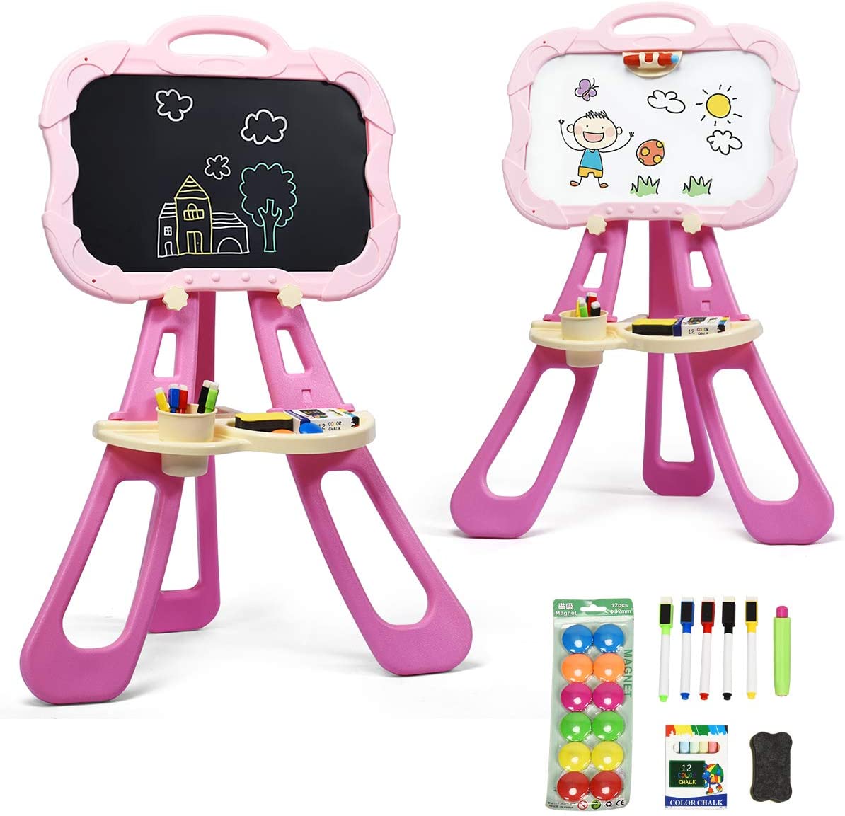 Kids Double Sided Easel Magnetic with Black and White Board