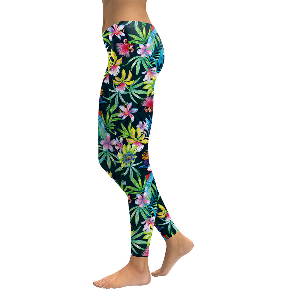 2018 3D Flower Printed Women Leggings Lilies Birds Woman Workout Legging High Wait Elastic Leggins Digital Print Pants