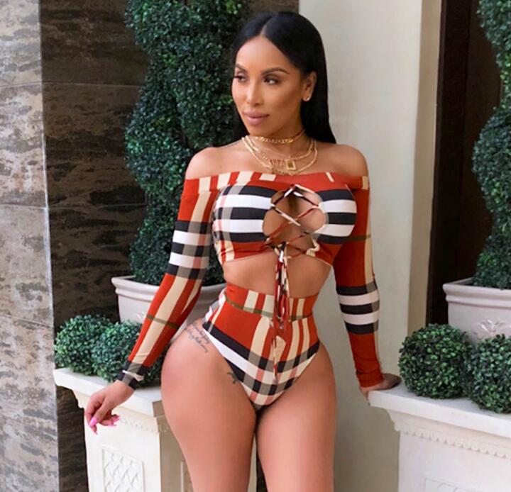 Swimsuit African Swimwear Print Bandage Women Tankini Long Sleeve Bikini Set High Waist Bathing Suit Monokini