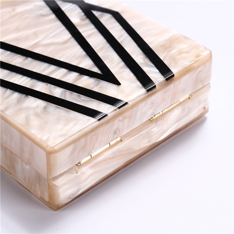 Fashion Designer Geometry Splice Print Acrylic Evening Clutch Bags Unique Personality Women Shoulder Bag Handbags Wallet