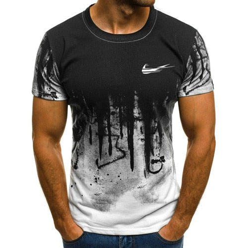 Summer personality printing men's T-shirt, sports printed short-sleeved camouflage T-shirt.