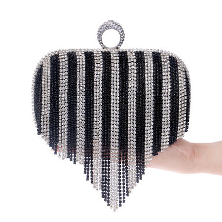 Tassel Rhinestone Finger Ring Evening Bags Diamonds Wedding Handbags Women Day Clutch Mini Purse Bag With Chain