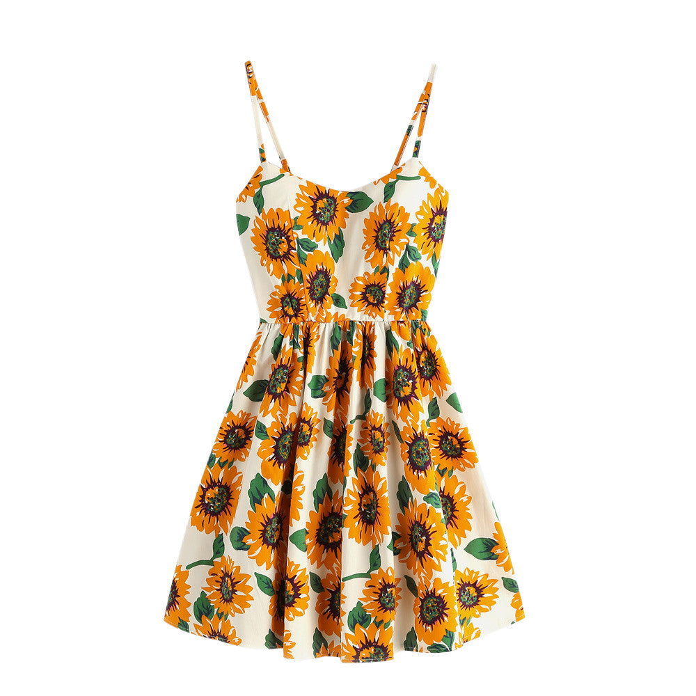 Home&Nest Summer Women's Sleeveless Dress Ladies Sunflower Print Everything Mini Elegant Dress Vestidos Beach Dresses Helianthus