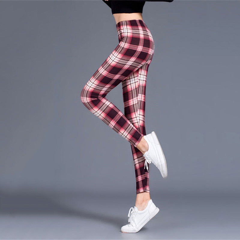 Plaid Leggings Women Sexy Pants Push Up Leggings Fashion Fitness Leggins Gym Sporting Plus Size High Waist Trousers