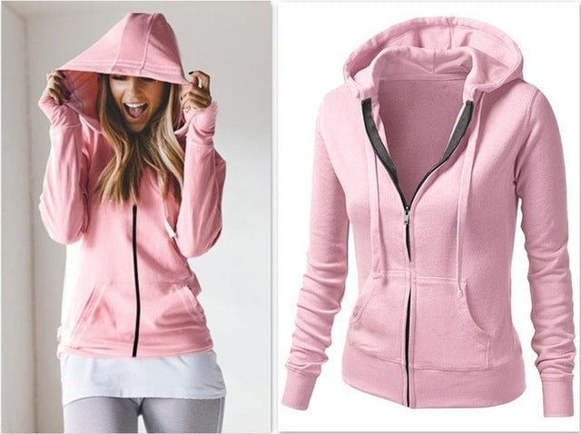 Women's Classic Hoodies Jackets Spring Autumn Zipper Hoody Sweatshirts Jacket Solid Slim Fit Hoodie