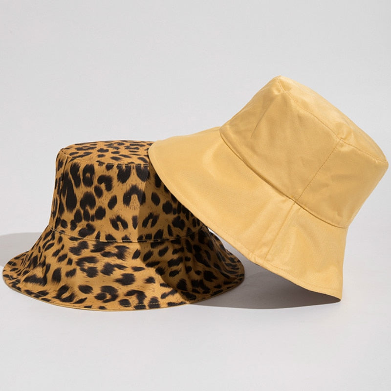 2021 Two Side Leopard Black Bucket Hat For Women Men Reversible Panama Sun Hat Summer Ladies Beach Sun Protection Fisherman Hats