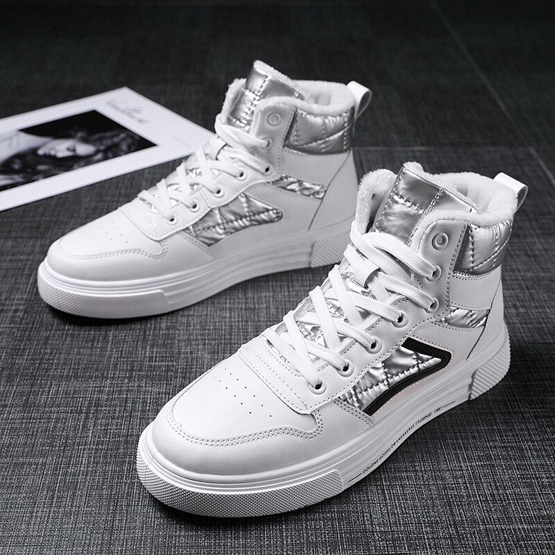 Winter men shoes high-top Walking Shoes white Add cotton casual canvas shoes  Height Increasing Non-Leather Casual Shoes