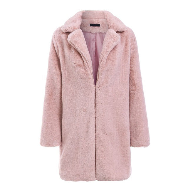 Elegant long faux fur coat Women 2018 Autumn winter warm soft pink fur coat Female casual luxury plush coat outwear