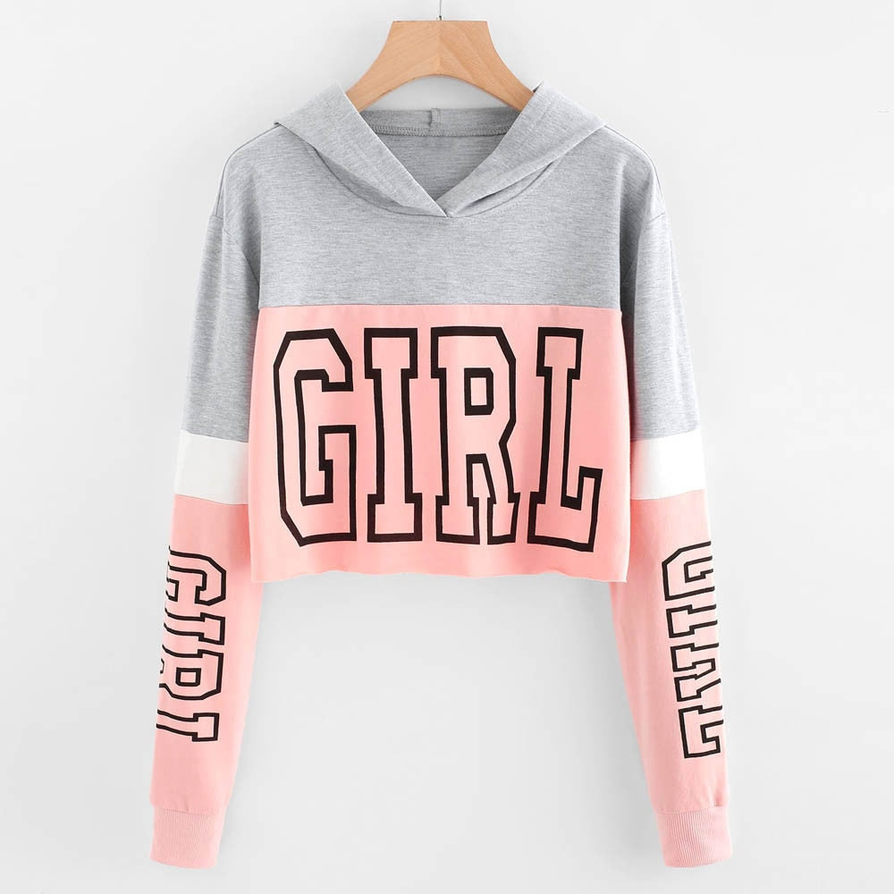 Harajuku Hoodies Sweatshirt Women Streetwear Letter Crop Top Hoodie