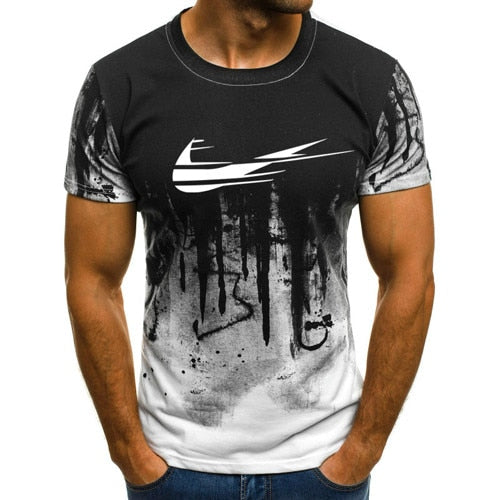 Summer personality printing men's T-shirt, sports printed short-sleeved camouflage T-shirt.