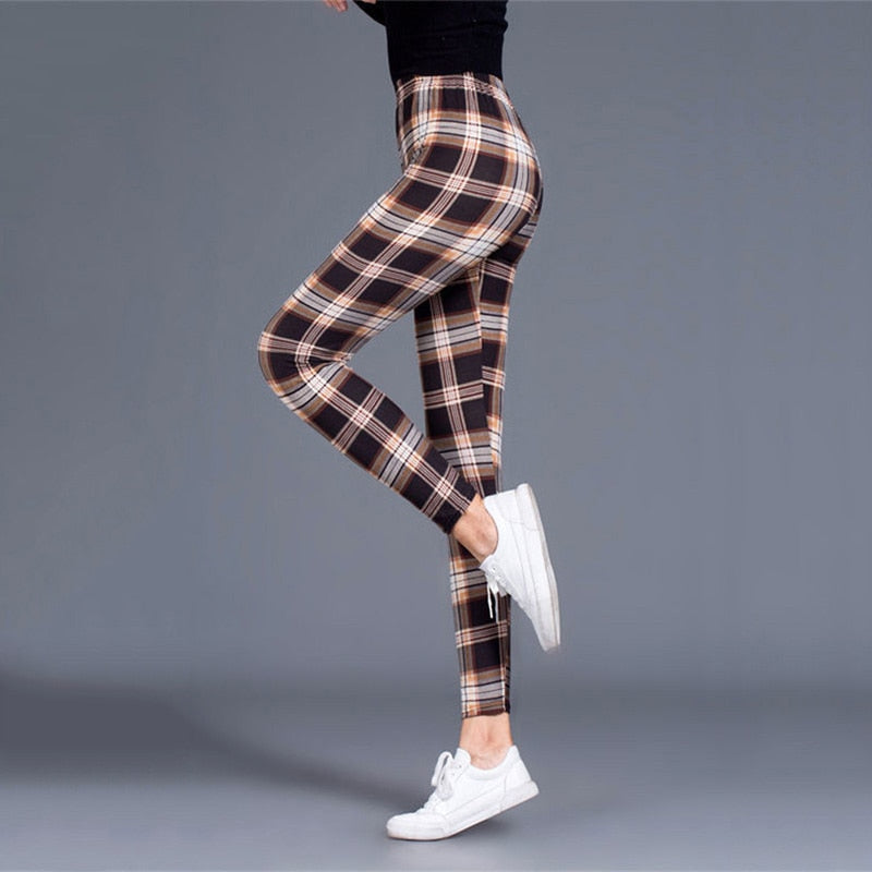 Plaid Leggings Women Sexy Pants Push Up Leggings Fashion Fitness Leggins Gym Sporting Plus Size High Waist Trousers