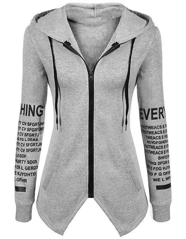 Hoodies sweatshirts letter print pullover harajuku plus size zipper irregular top sportswear