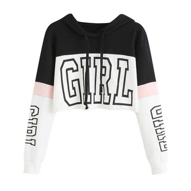 Harajuku Hoodies Sweatshirt Women Streetwear Letter Crop Top Hoodie