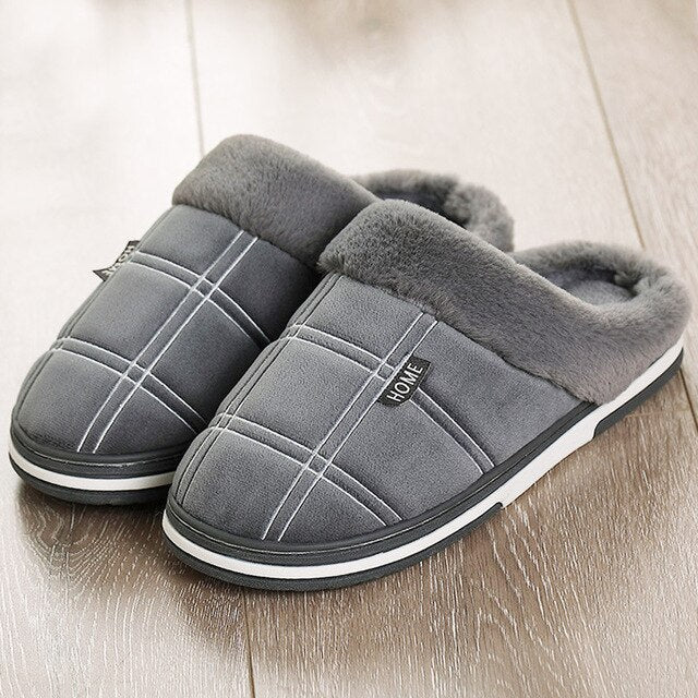 Home Men Slippers Winter Big Size 45-50 Gingham Warm Fur Slippers for male Antiskid Suede Short Plush House shoes men Hot sale