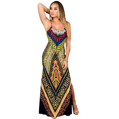 Women Summer Maxi Dress Long Femme Robe Sexy Sundress Backless Bandage Boho Split Bodycon Dress