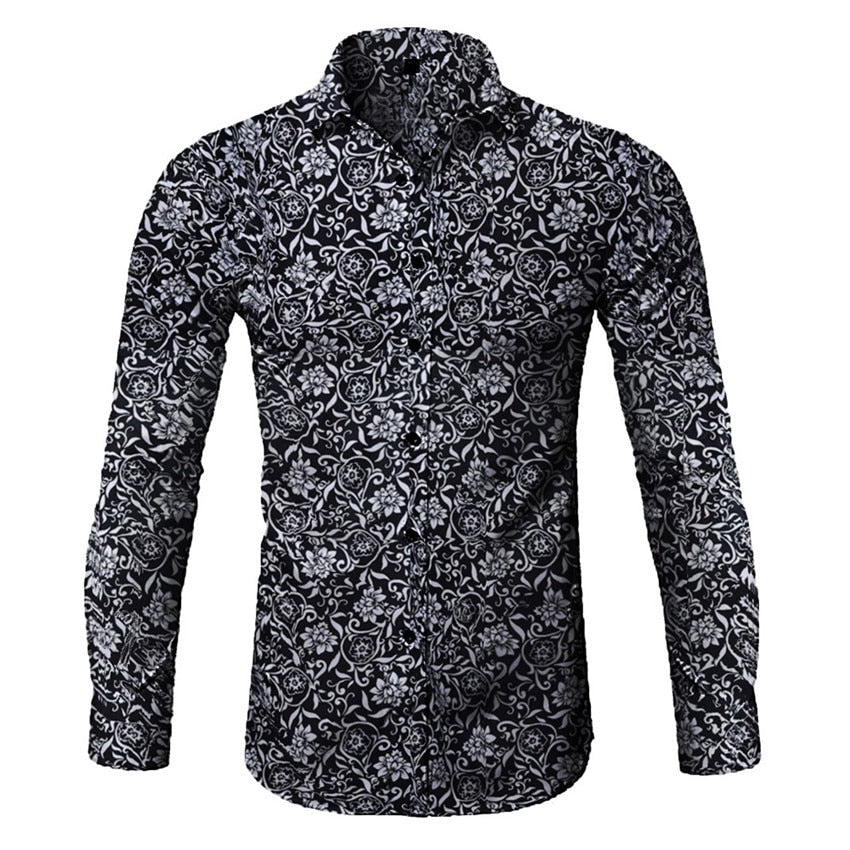 Men Shirt Long Sleeve Top  Floral Male Blouse Casual Shirts Summer Autumn Shirts hawaiian Men Clothes camisa masculina