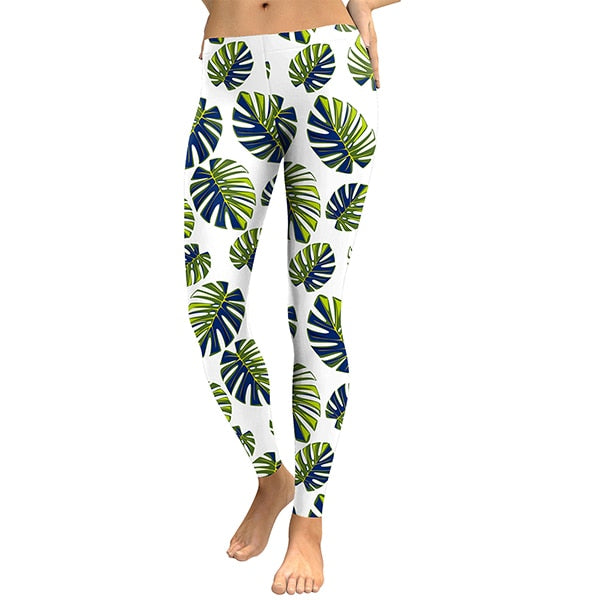 New Arrival Tree Leaf 2018 Women Leggings Fresh Tropical Leaves Digital Print Legging High Waist Workout Leggins