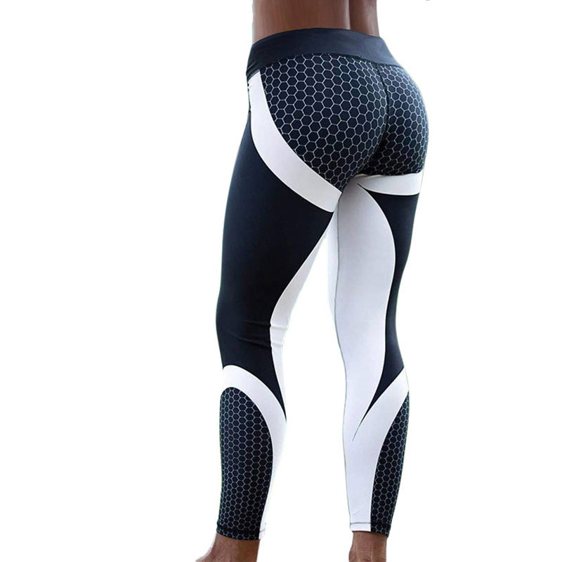 Mesh Pattern Print Leggings fitness Leggings For Women Sporting Workout Leggins Elastic Slim Black White Pants