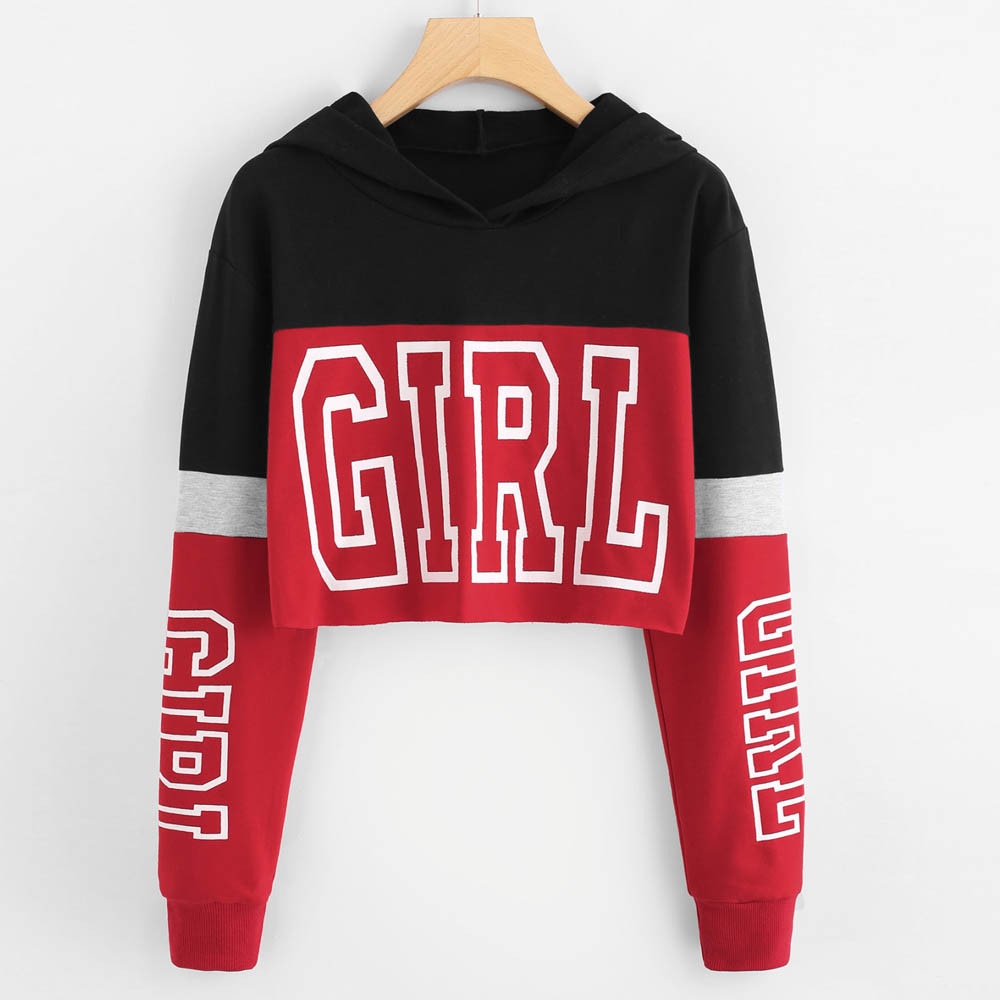 Harajuku Hoodies Sweatshirt Women Streetwear Letter Crop Top Hoodie