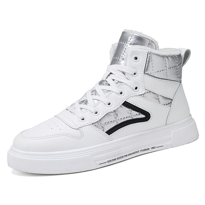 Winter men shoes high-top Walking Shoes white Add cotton casual canvas shoes  Height Increasing Non-Leather Casual Shoes