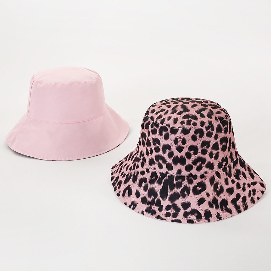 2021 Two Side Leopard Black Bucket Hat For Women Men Reversible Panama Sun Hat Summer Ladies Beach Sun Protection Fisherman Hats