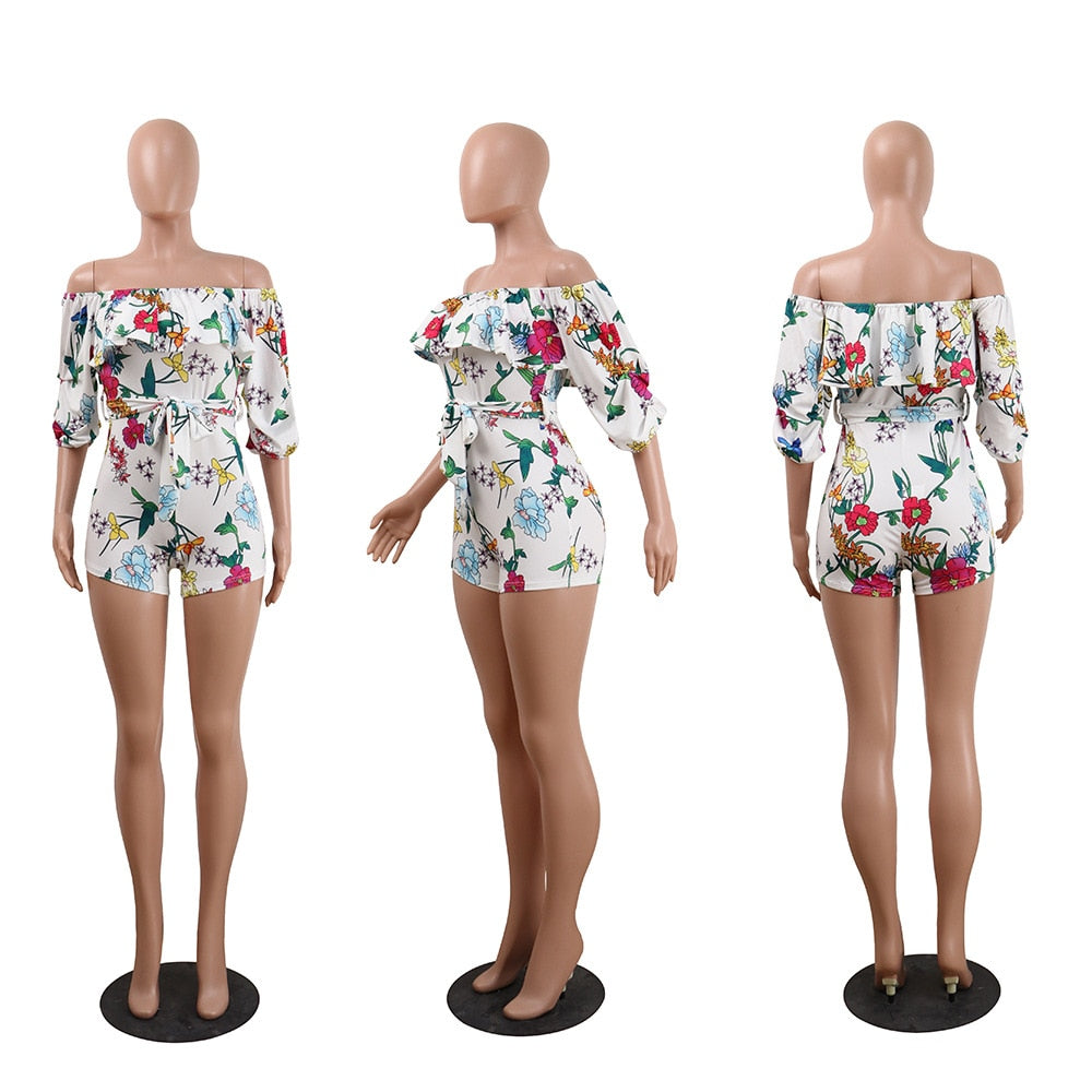 Flower Printed Casual Short Jumpsuit Summer Party Playsuit