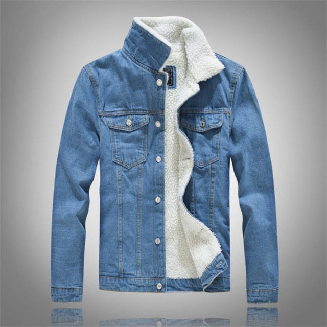 Winter Men's Casual Denim Jacket Plus Velvet Warm Cotton Coat