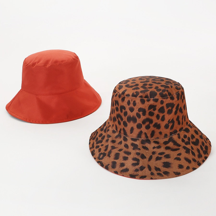 2021 Two Side Leopard Black Bucket Hat For Women Men Reversible Panama Sun Hat Summer Ladies Beach Sun Protection Fisherman Hats