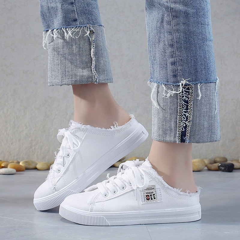 New 2019 Spring Summer Women Canvas Shoes flat sneakers women casual shoes low upper lace up white shoes