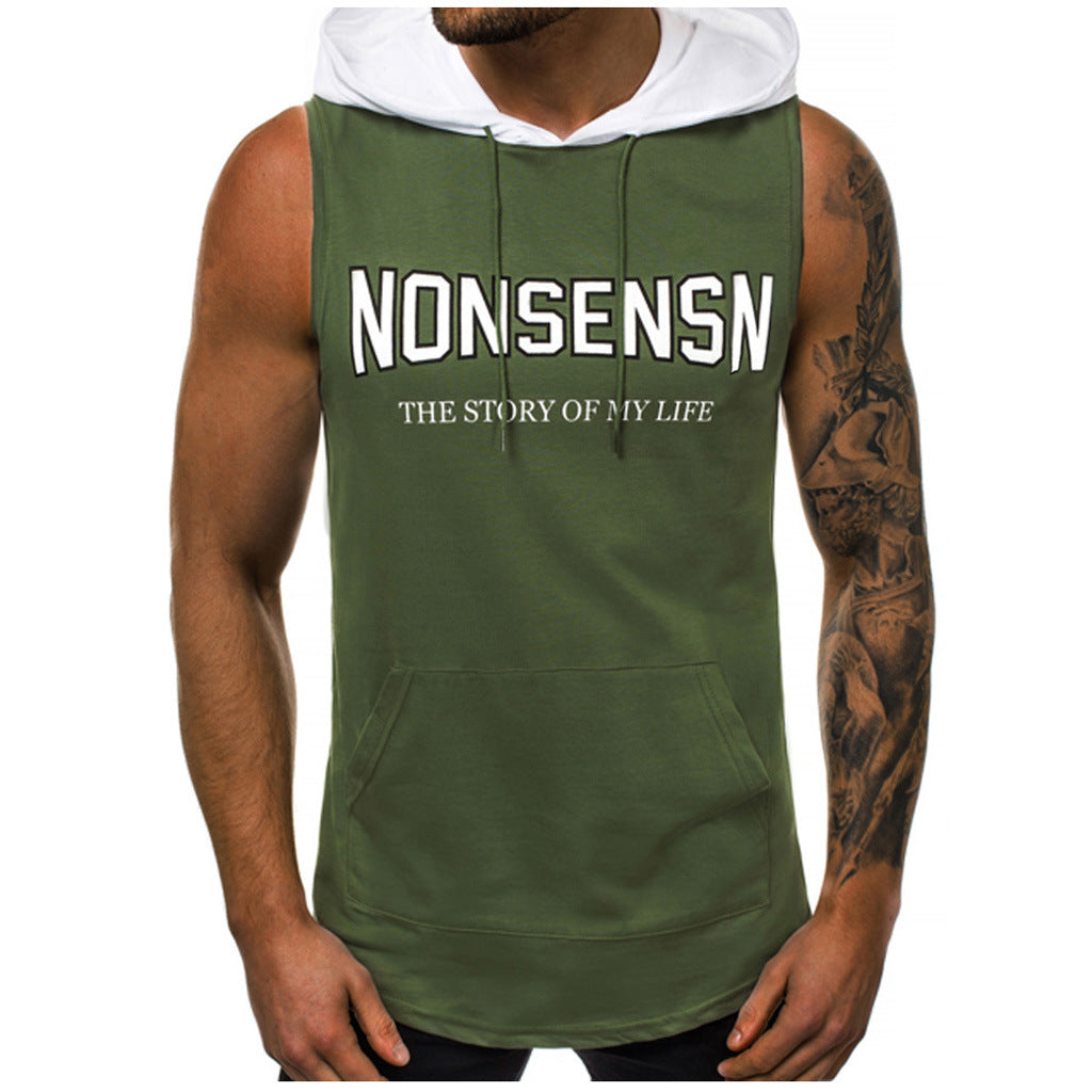 Summer Men Fitness Hoodies Tank Tops Sleeveless Bodybuilding Tee Shirt Fashion Stringer Male Workout Hooded Vest Sportswear