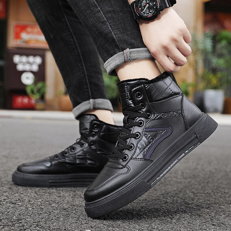 Winter men shoes high-top Walking Shoes white Add cotton casual canvas shoes  Height Increasing Non-Leather Casual Shoes