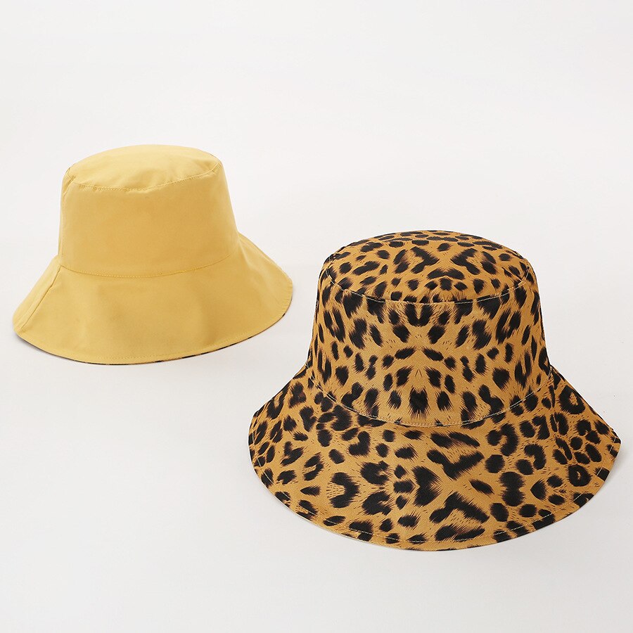 2021 Two Side Leopard Black Bucket Hat For Women Men Reversible Panama Sun Hat Summer Ladies Beach Sun Protection Fisherman Hats