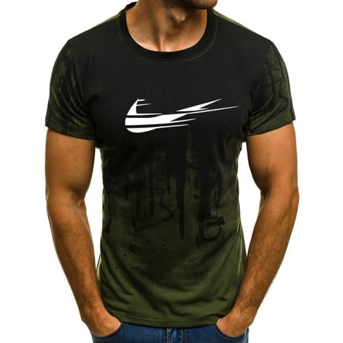 Summer personality printing men's T-shirt, sports printed short-sleeved camouflage T-shirt.