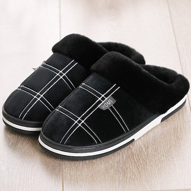 Home Men Slippers Winter Big Size 45-50 Gingham Warm Fur Slippers for male Antiskid Suede Short Plush House shoes men Hot sale