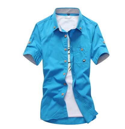 Mushroom Embroidery Mens Short Sleeve Casual Shirts Summer Cotton Shirts