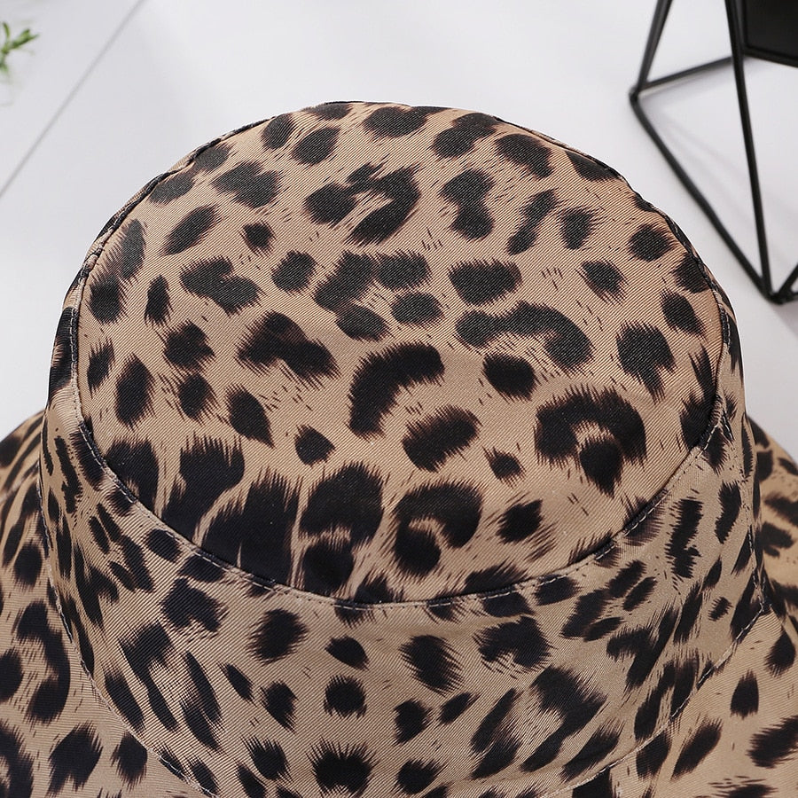 2021 Two Side Leopard Black Bucket Hat For Women Men Reversible Panama Sun Hat Summer Ladies Beach Sun Protection Fisherman Hats