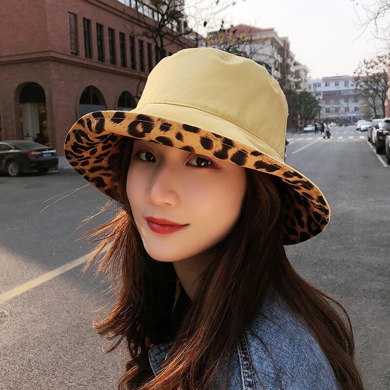 2021 Two Side Leopard Black Bucket Hat For Women Men Reversible Panama Sun Hat Summer Ladies Beach Sun Protection Fisherman Hats