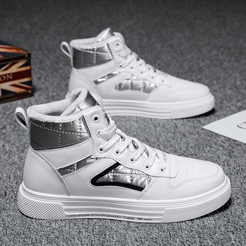 Winter men shoes high-top Walking Shoes white Add cotton casual canvas shoes  Height Increasing Non-Leather Casual Shoes