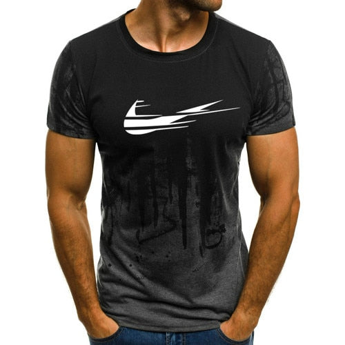 Summer personality printing men's T-shirt, sports printed short-sleeved camouflage T-shirt.