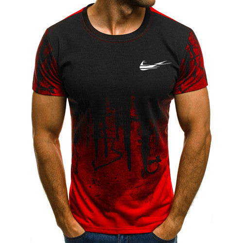 Summer personality printing men's T-shirt, sports printed short-sleeved camouflage T-shirt.