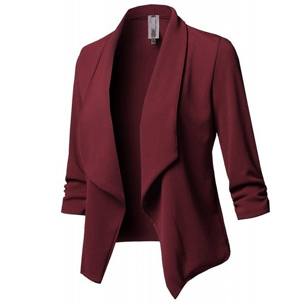 Women Black Blazers Cardigan Coat 2019 Long Sleeve Women Blazers and Jackets Ruched Asymmetrical Casual Business Suit Outwear