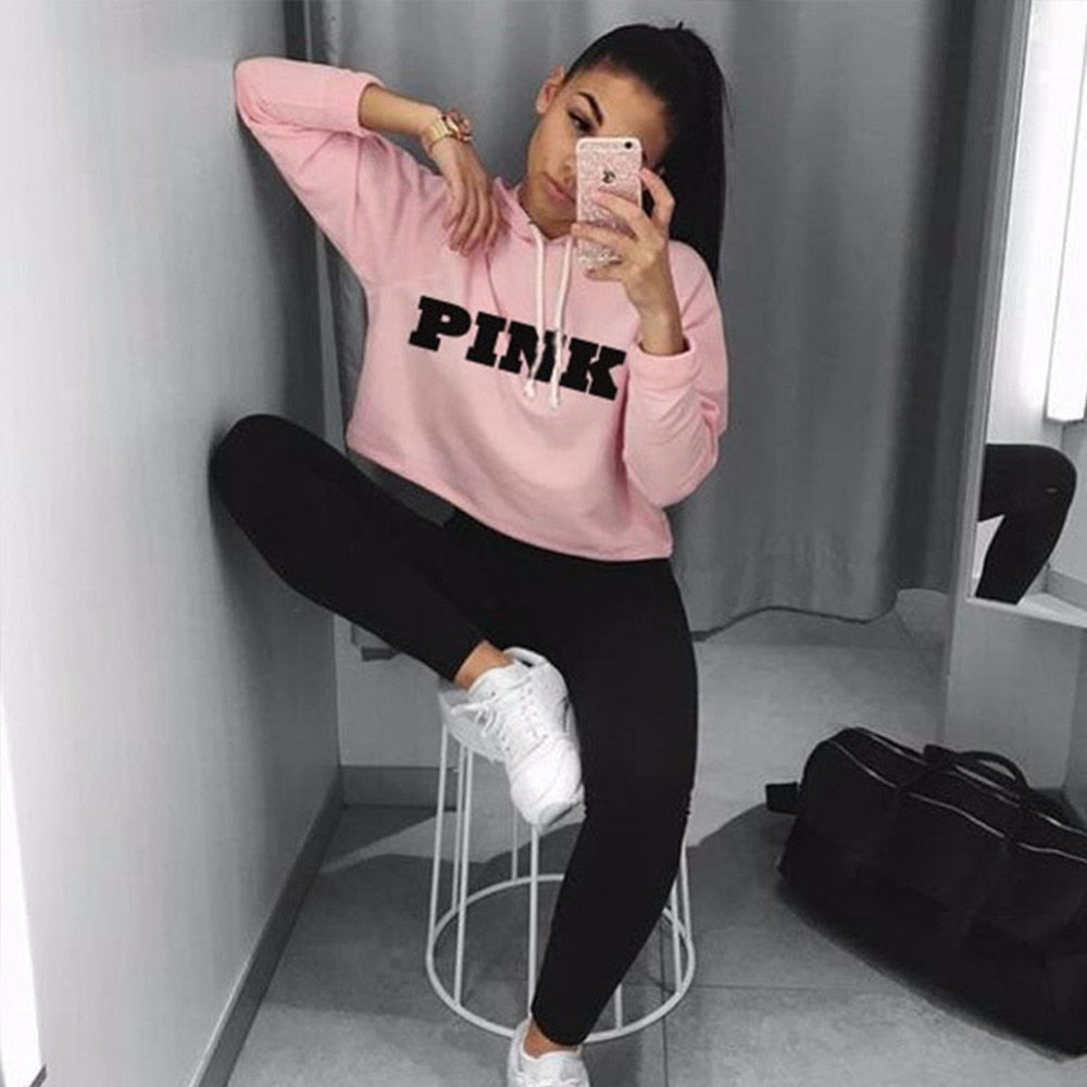 Women Oversized Hoodies Jumper Sweatshirt Female Pink Cropped Top 2017 Winter Kawaii Harajuku Letter Loose Pullover