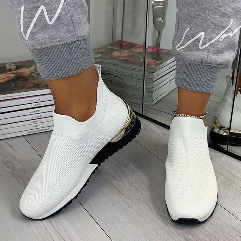 Summer Shoes For Women 2021 New Elegant Elastic Slip-on Flat Shoes For Women Mesh Upper Breathable Sneakers Zapatillas Mujer