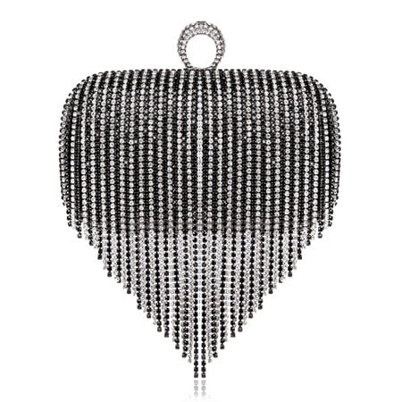 Tassel Rhinestone Finger Ring Evening Bags Diamonds Wedding Handbags Women Day Clutch Mini Purse Bag With Chain