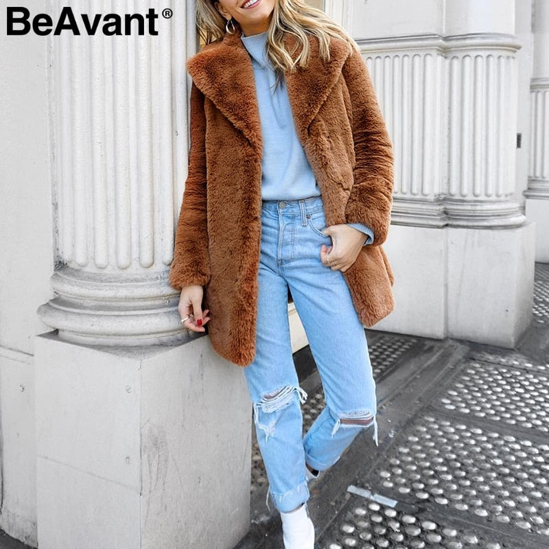 Elegant long faux fur coat Women 2018 Autumn winter warm soft pink fur coat Female casual luxury plush coat outwear