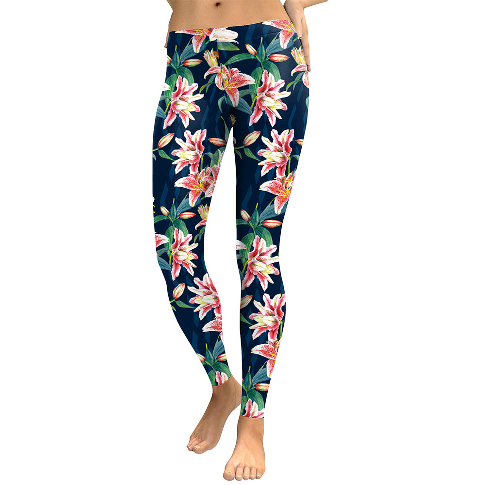 Fresh Fragrance Lily 2018 Women Leggings Capri Lilies Digital Print Woman Legging Work Out Street Wear Pants Leggins