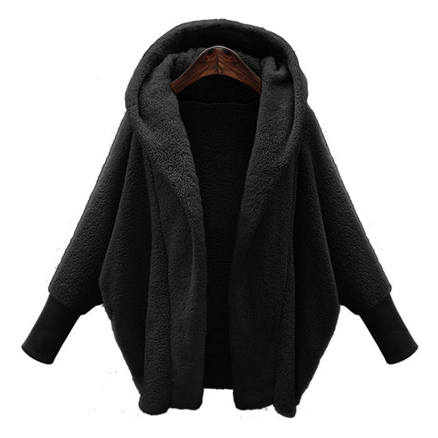 Winter Warm Women Faux Fur Coat Soft Hoodies Fur Jacket Female Lantern Sleeve Overcoat Loose Casual Outerwear Plus Size