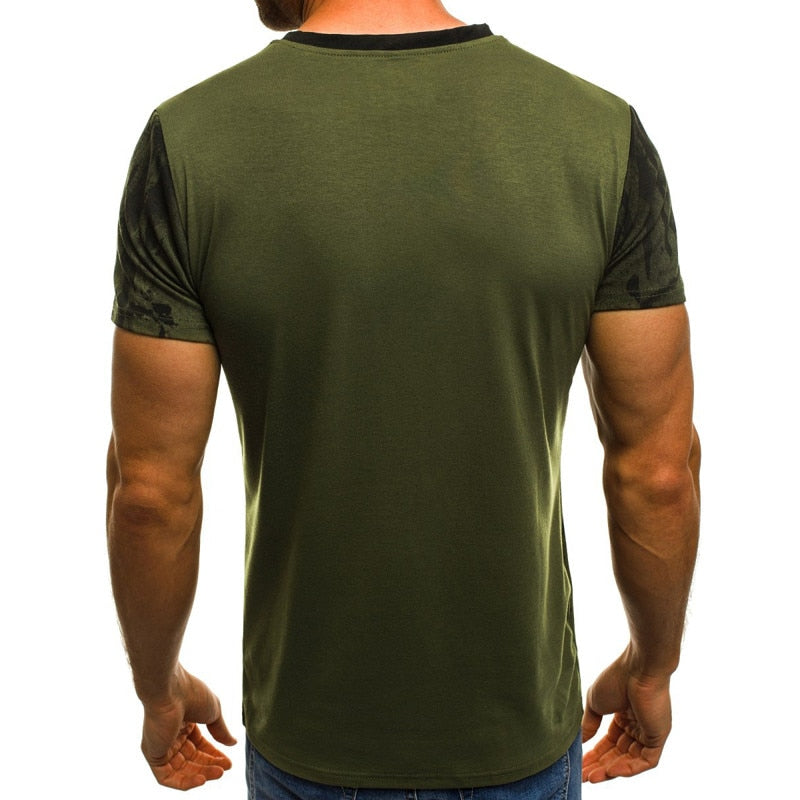 Summer personality printing men's T-shirt, sports printed short-sleeved camouflage T-shirt.