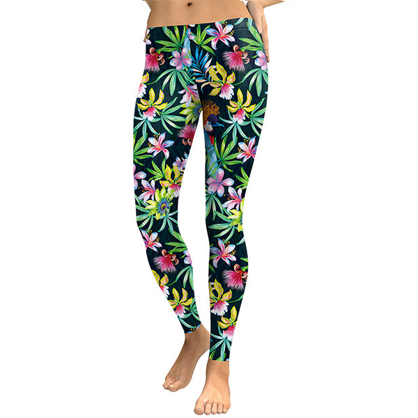 2018 3D Flower Printed Women Leggings Lilies Birds Woman Workout Legging High Wait Elastic Leggins Digital Print Pants