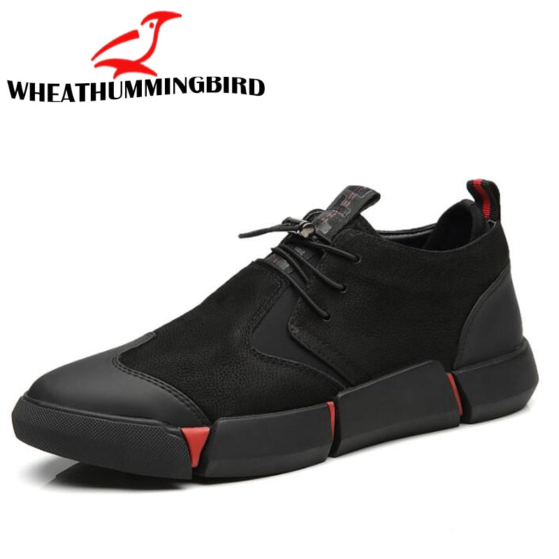 Black Men's Leather Casual Shoes Fashion Breathable Sneakers